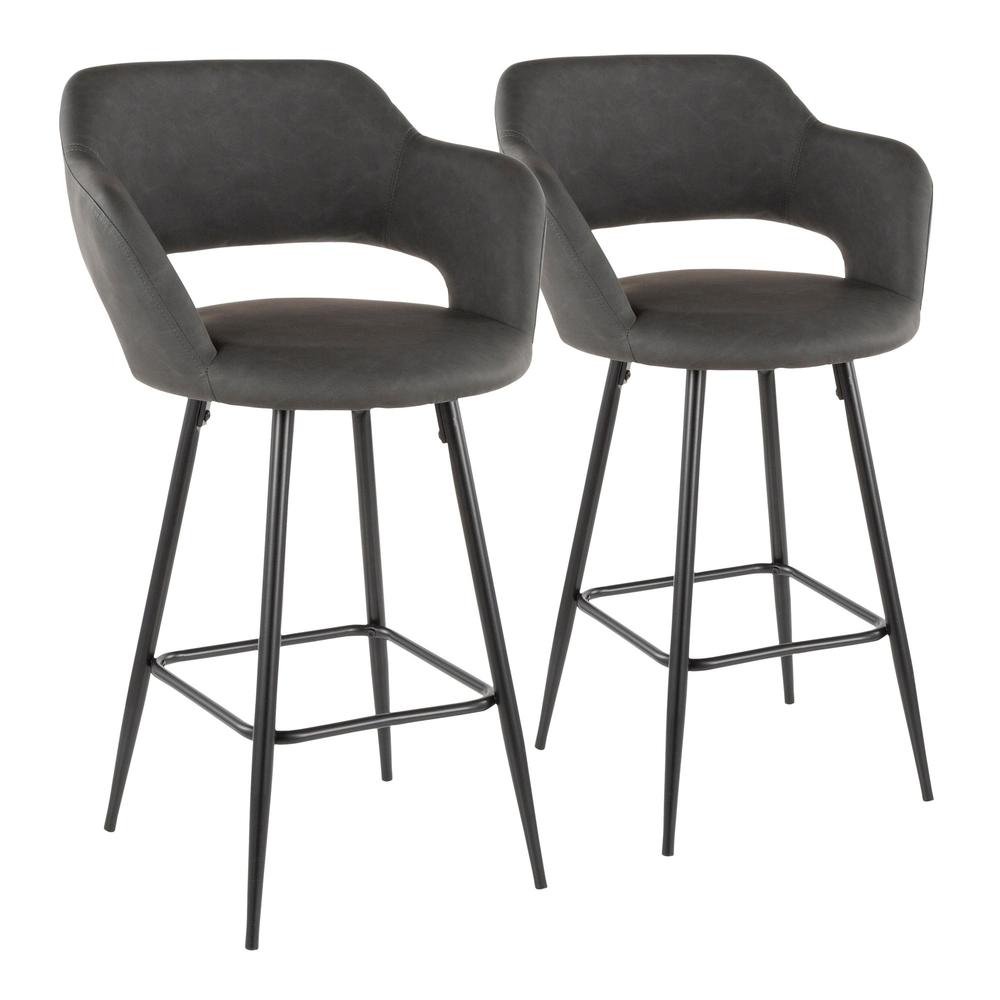 Black Metal, Grey PU Margarite Counter Stool - Set of 2. Picture 1
