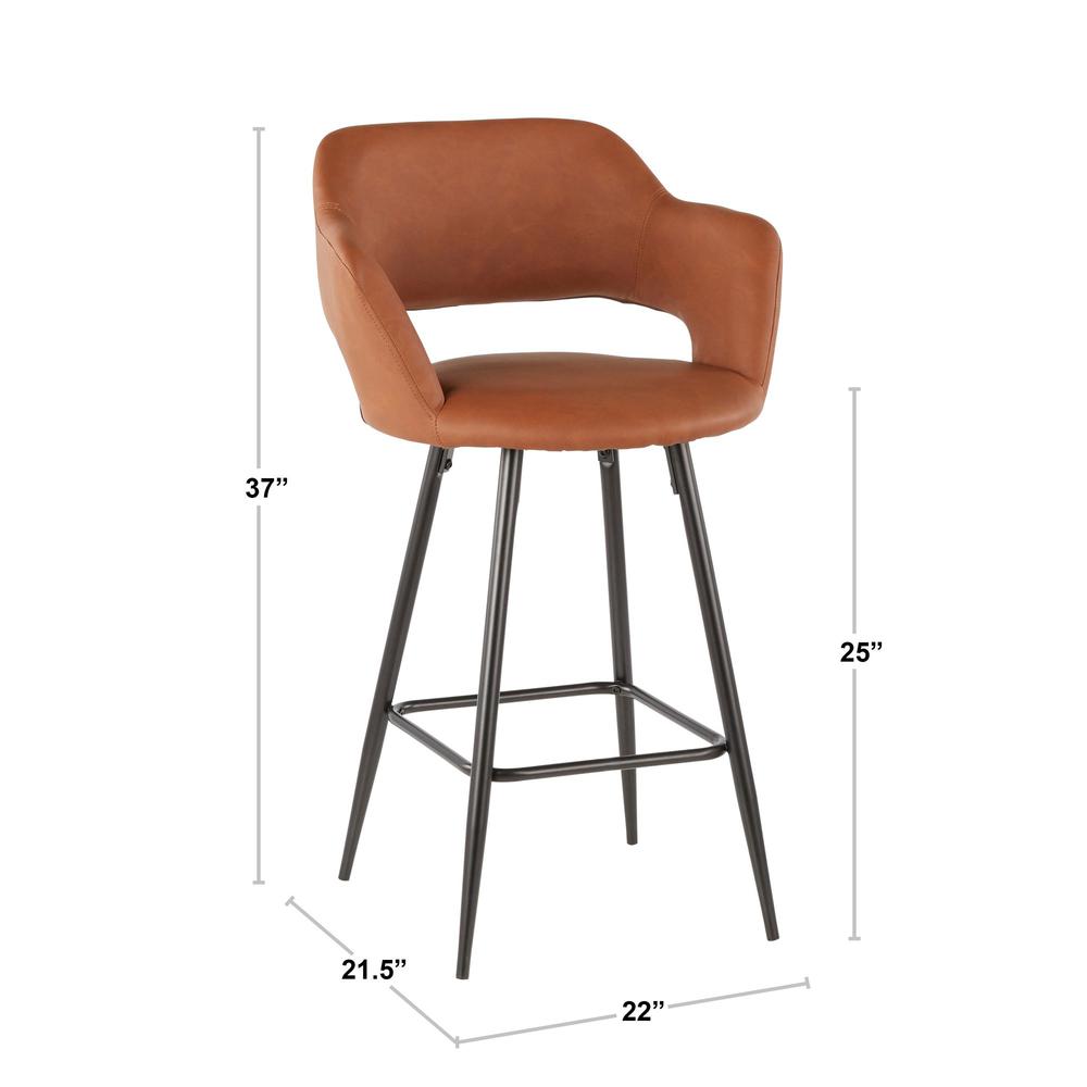 Black Metal, Brown PU Margarite Counter Stool - Set of 2. Picture 8