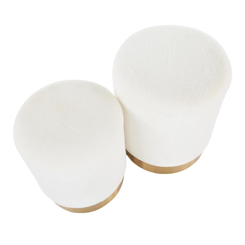 Cream Plush Fabric Marla Nesting Ottoman Set. Picture 5