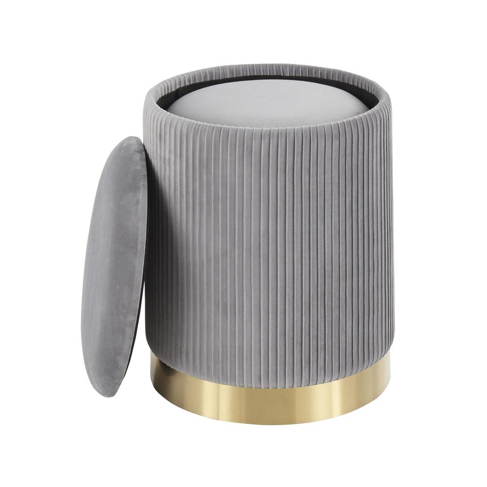 Gold Metal, Grey Velvet Marla Nesting Pleated Ottoman Set. Picture 6