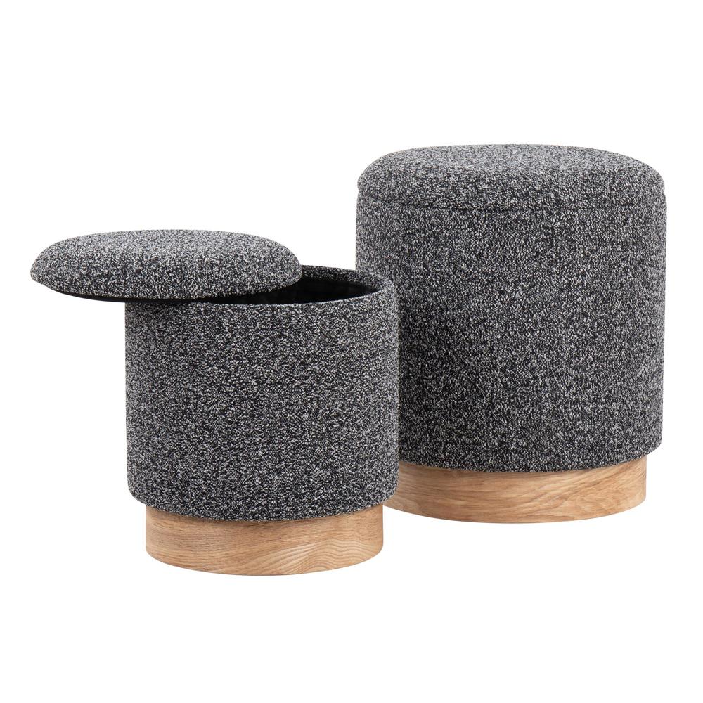 Natural Wood, Black Fabric Marla Nesting Ottoman Set. Picture 4