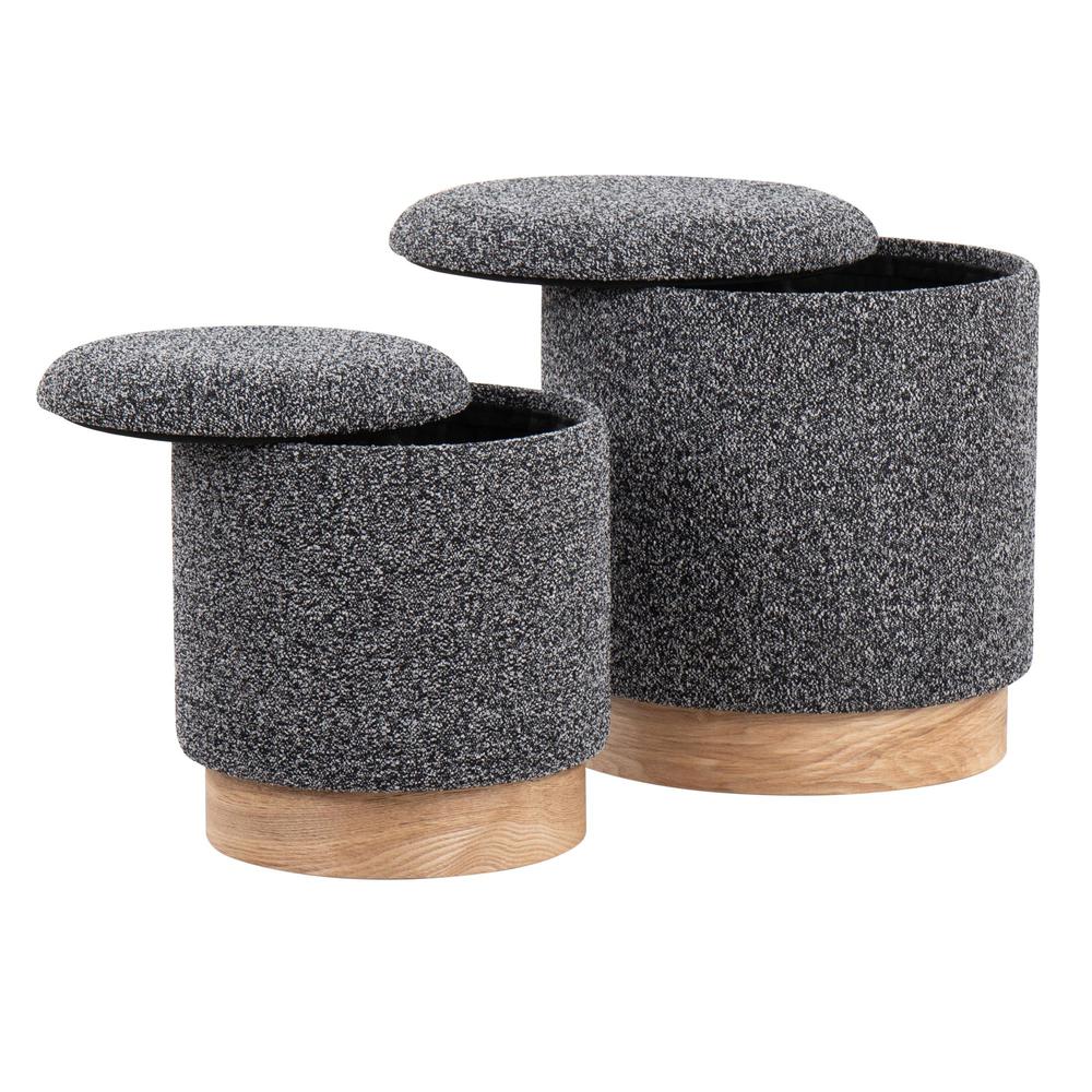 Natural Wood, Black Fabric Marla Nesting Ottoman Set. Picture 5