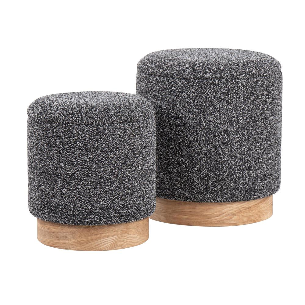 Natural Wood, Black Fabric Marla Nesting Ottoman Set. Picture 1