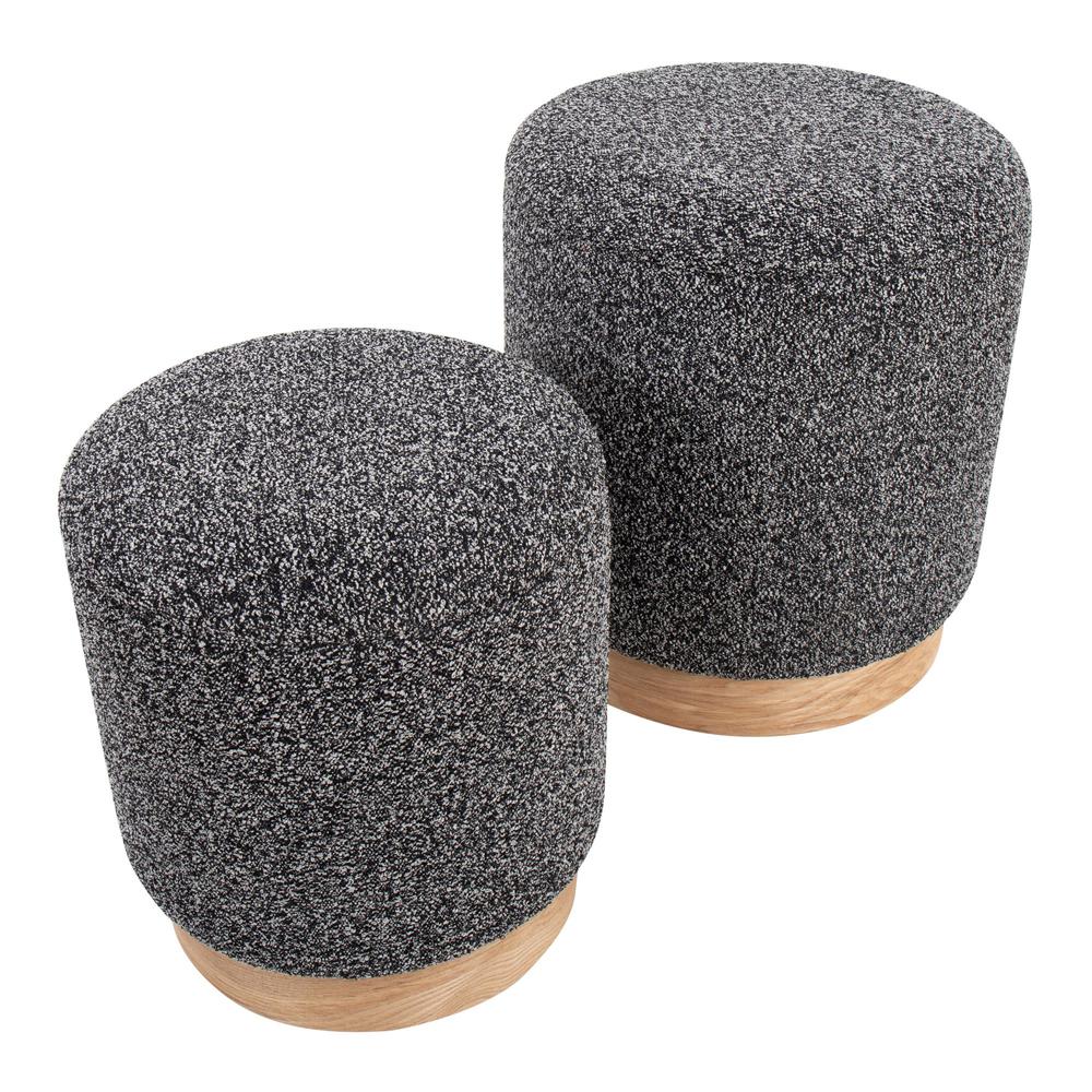Natural Wood, Black Fabric Marla Nesting Ottoman Set. Picture 3