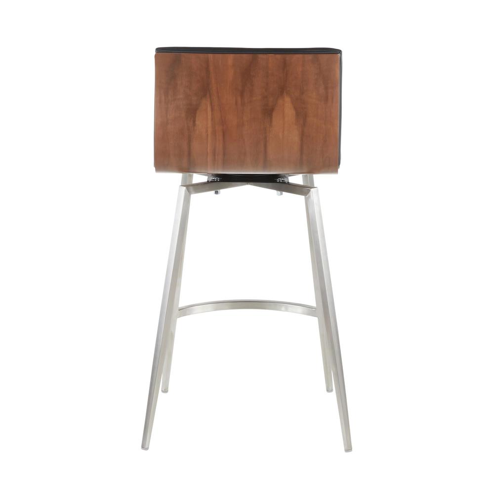 Stainless Steel, Walnut Wood, Black PU Mason Swivel Counter Stool - Set of 2. Picture 5