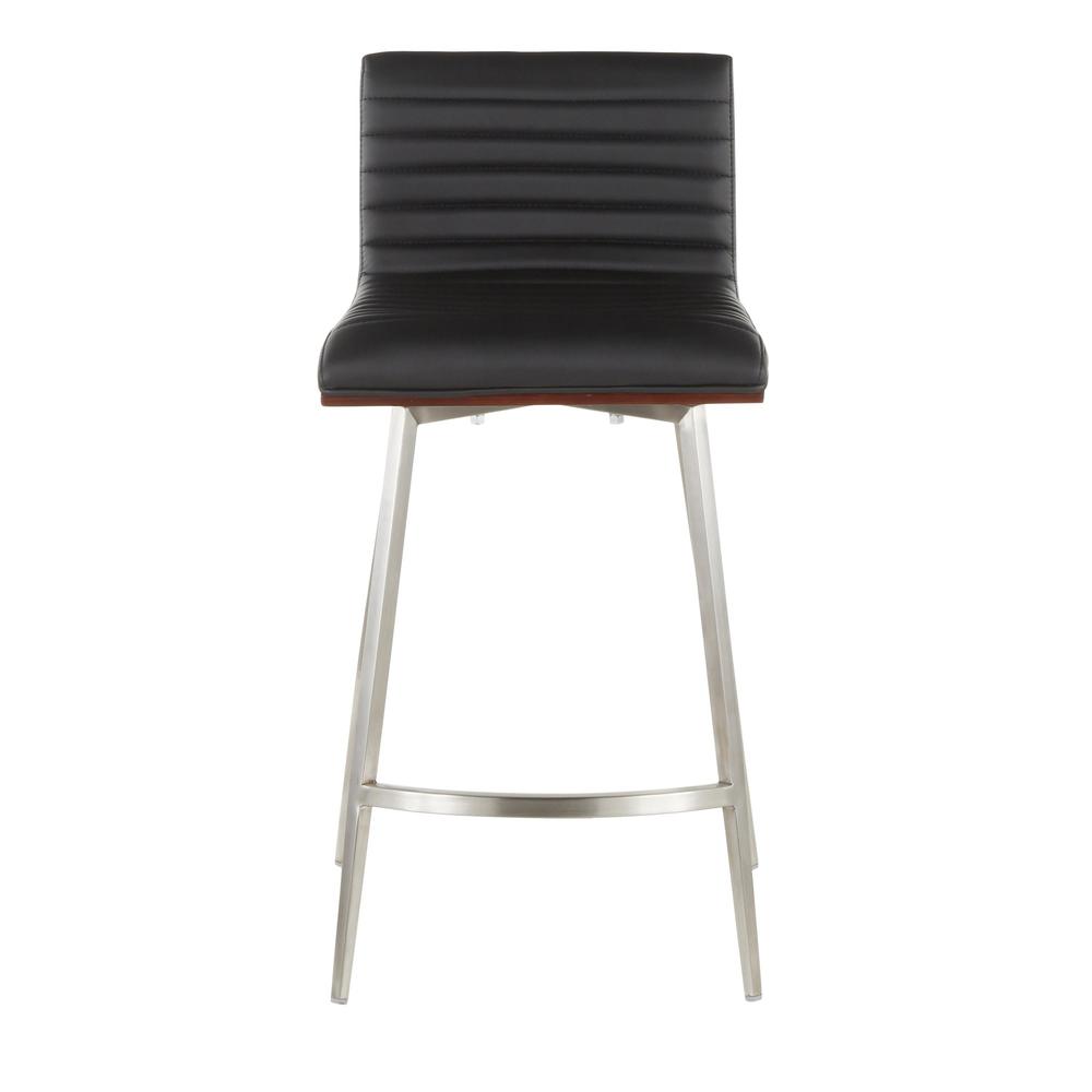 Stainless Steel, Walnut Wood, Black PU Mason Swivel Counter Stool - Set of 2. Picture 6
