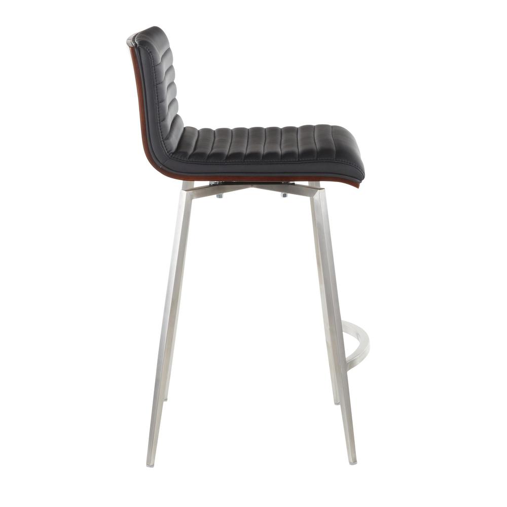 Stainless Steel, Walnut Wood, Black PU Mason Swivel Counter Stool - Set of 2. Picture 3