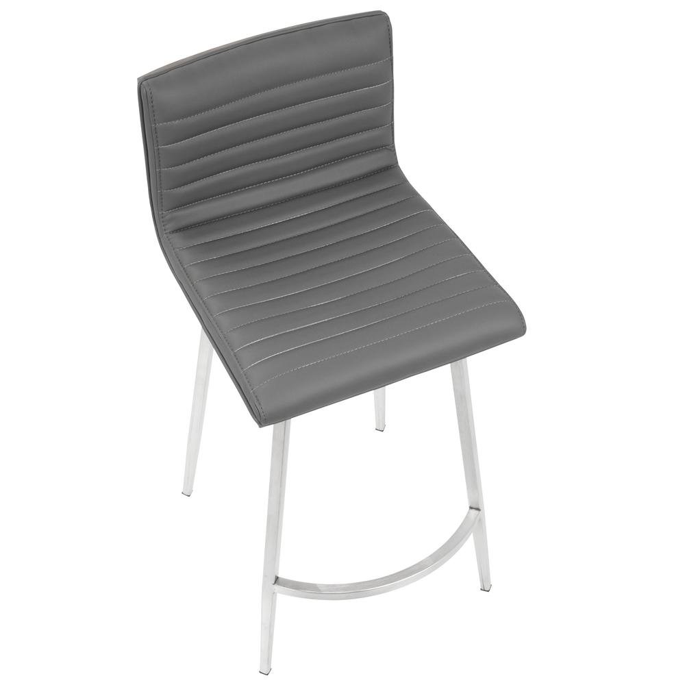 Mason Contemporary Swivel Counter Stool in Stainless Steel, Walnut Wood, and Grey Faux Leather - Set of 2. Picture 8