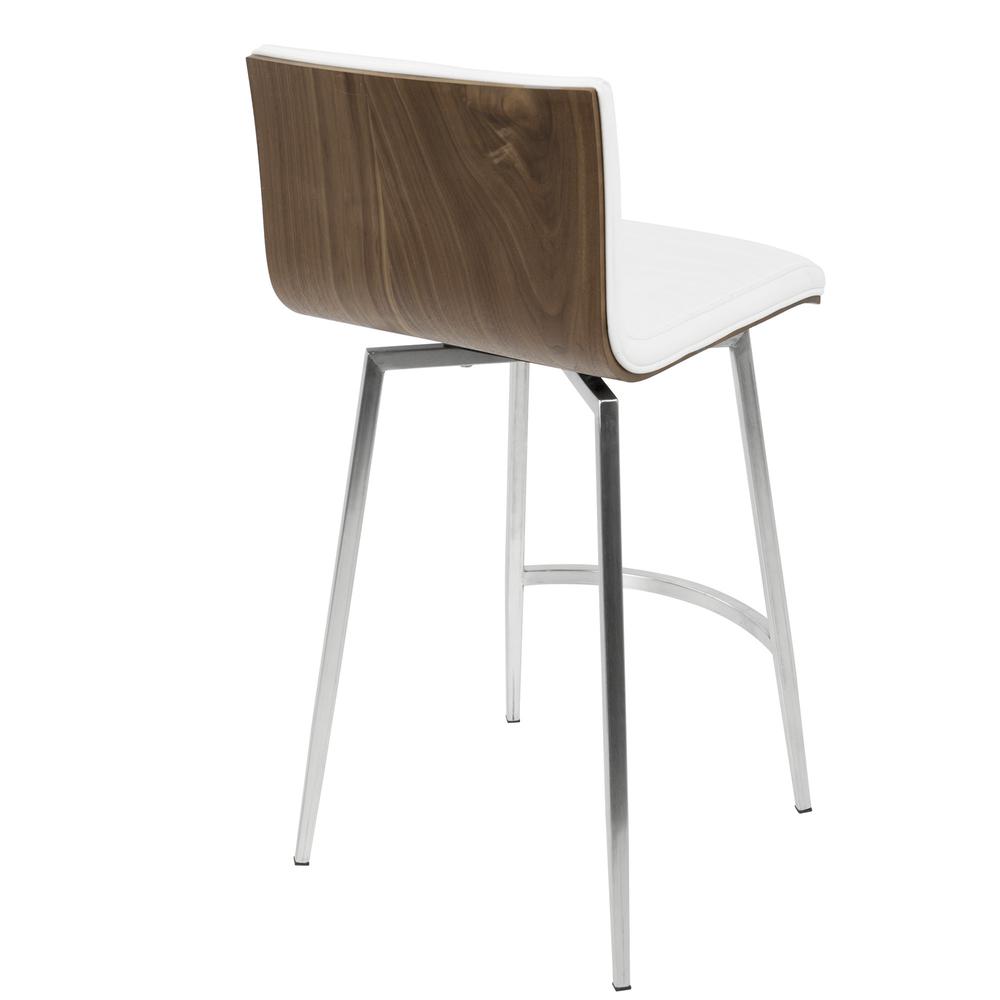 Stainless Steel, White PU, Walnut Wood Mason Swivel Counter Stool - Set of 2. Picture 5