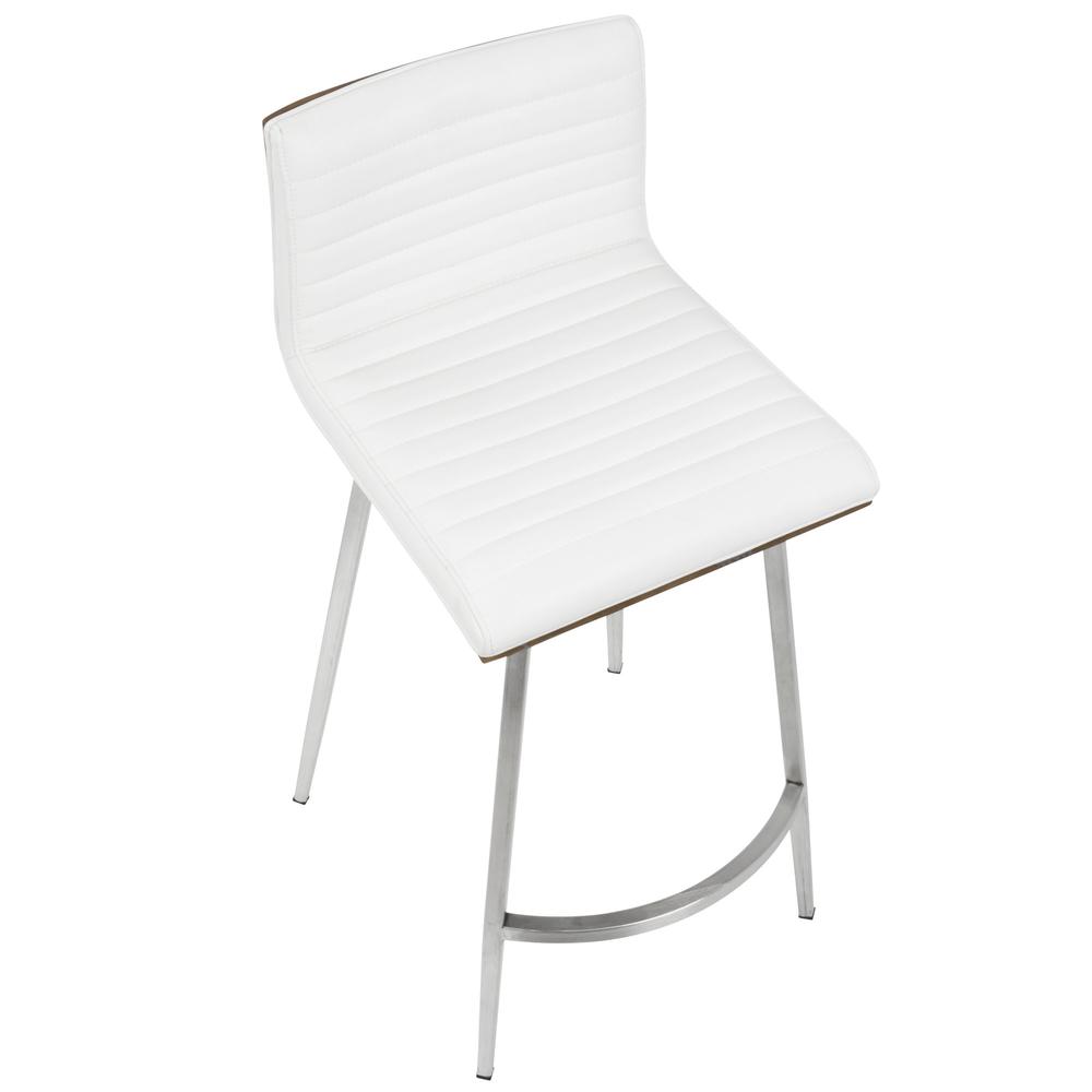 Stainless Steel, White PU, Walnut Wood Mason Swivel Counter Stool - Set of 2. Picture 8