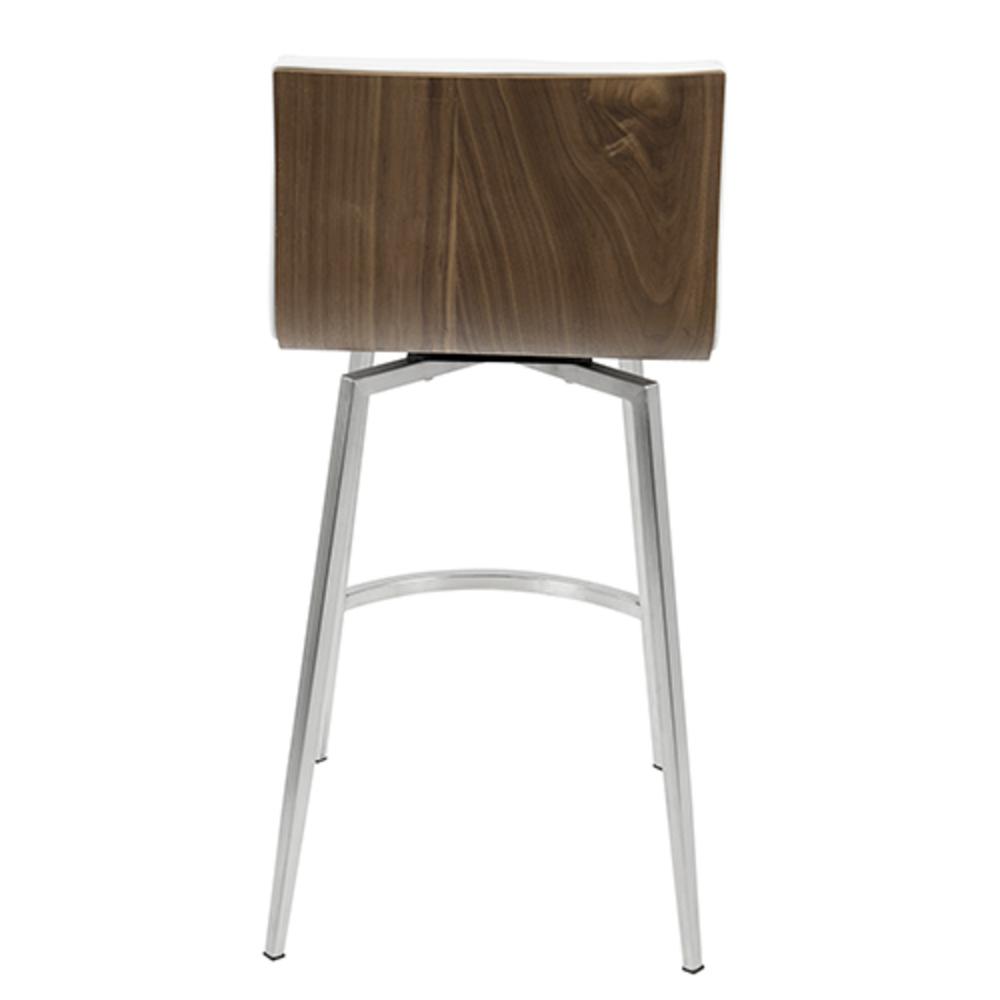 Stainless Steel, White PU, Walnut Wood Mason Swivel Counter Stool - Set of 2. Picture 6