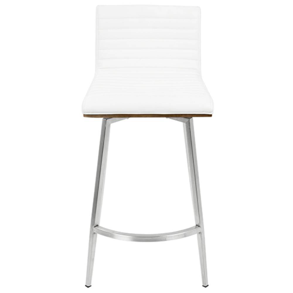 Stainless Steel, White PU, Walnut Wood Mason Swivel Counter Stool - Set of 2. Picture 7