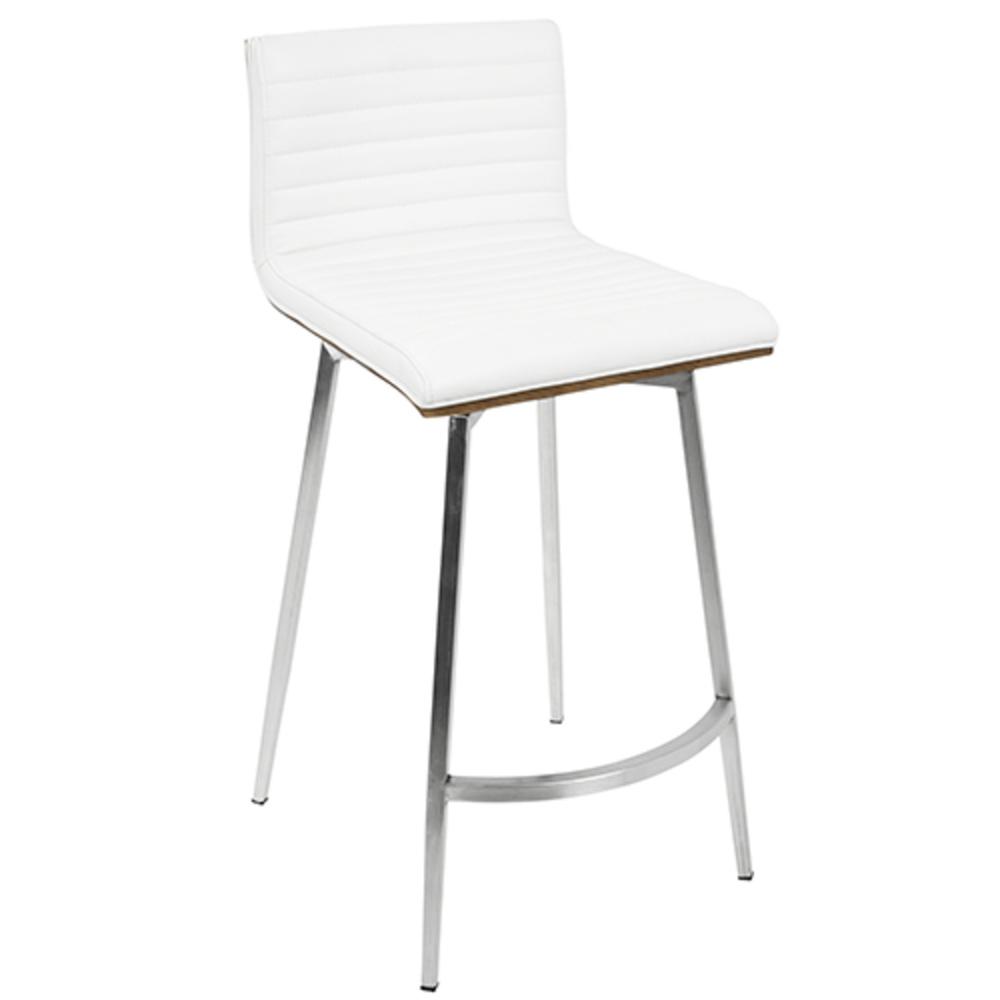 Stainless Steel, White PU, Walnut Wood Mason Swivel Counter Stool - Set of 2. Picture 3