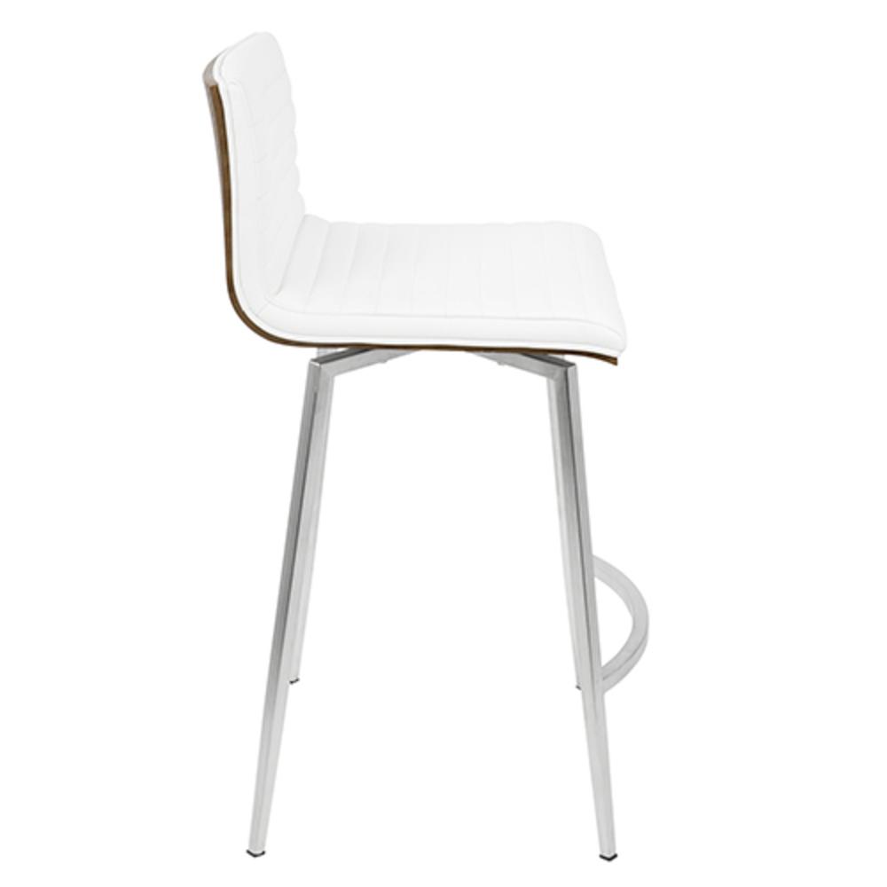 Stainless Steel, White PU, Walnut Wood Mason Swivel Counter Stool - Set of 2. Picture 4