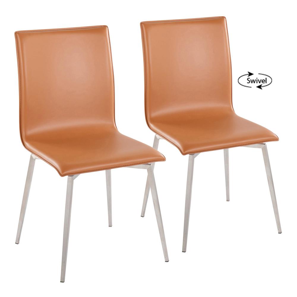 Stainless Steel, Camel PU Mason Upholstered Chair - Set of 2. Picture 1