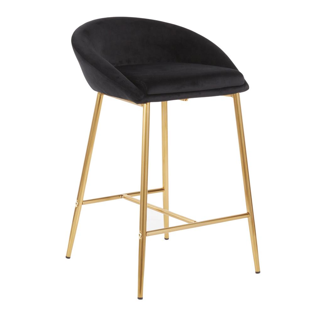 Gold Metal, Black Velvet Matisse Counter Stool - Set of 2. Picture 2