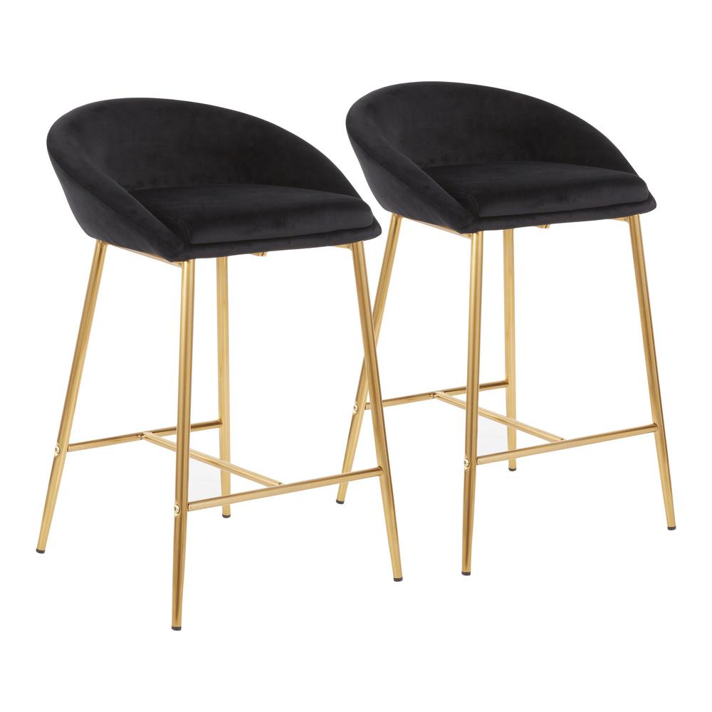 Gold Metal, Black Velvet Matisse Counter Stool - Set of 2. Picture 1