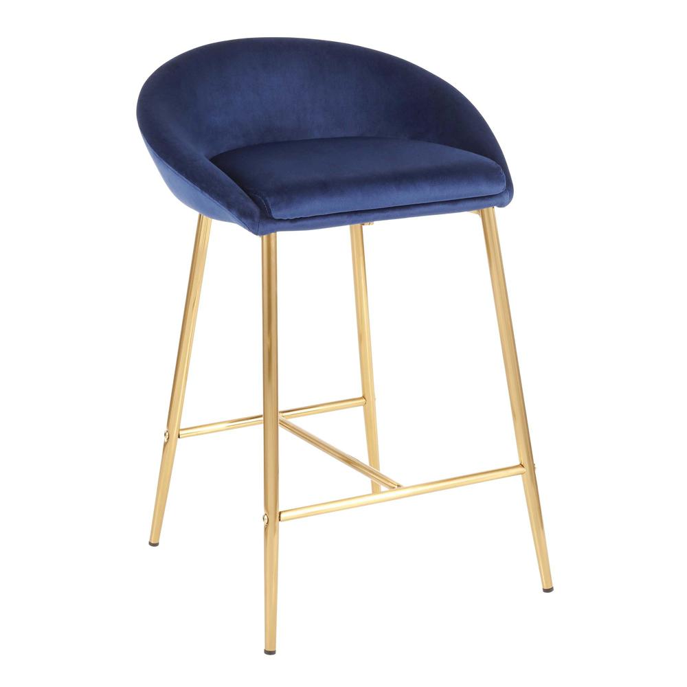 Gold Metal, Blue Velvet Matisse Counter Stool - Set of 2. Picture 2