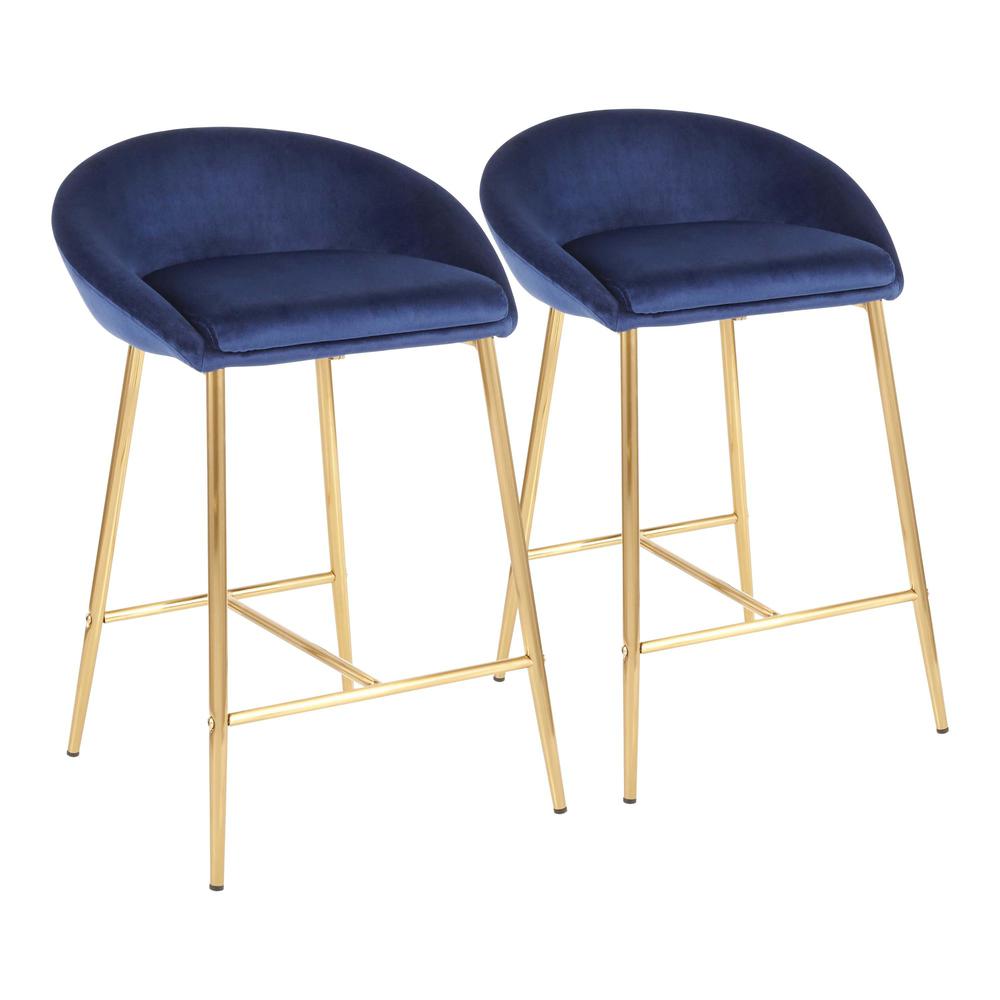 Gold Metal, Blue Velvet Matisse Counter Stool - Set of 2. Picture 1