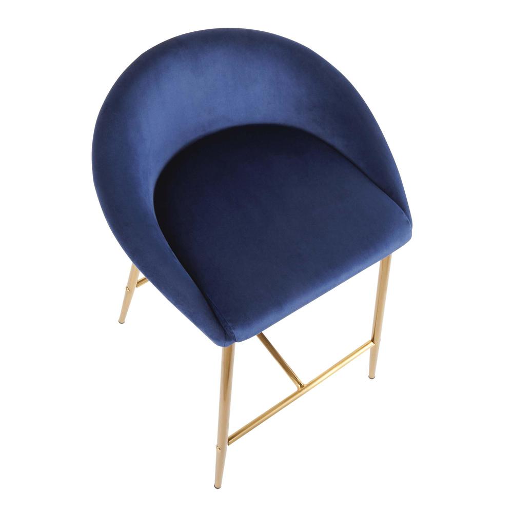 Gold Metal, Blue Velvet Matisse Counter Stool - Set of 2. Picture 7