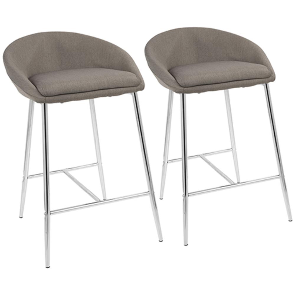Chrome, Grey Fabric Matisse Counter Stool - Set of 2. Picture 1