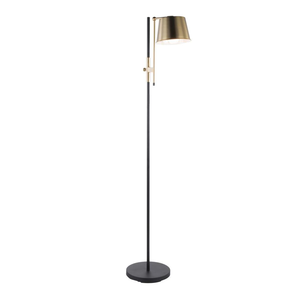 Black Metal, Antique Brass Metric Floor Lamp. Picture 2