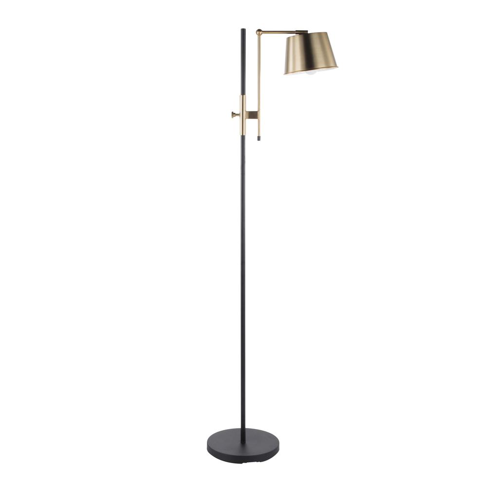 Black Metal, Antique Brass Metric Floor Lamp. Picture 3