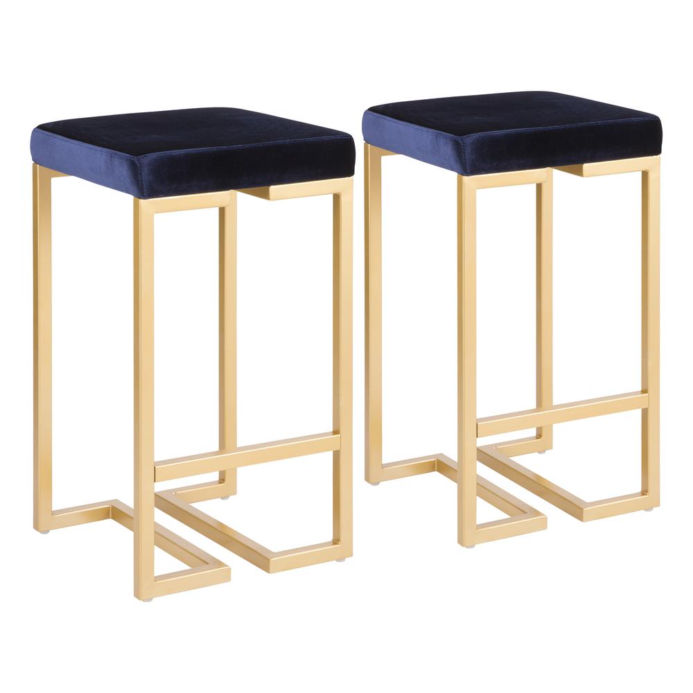 Gold, Blue Midas Counter Stool - Set of 2. Picture 1
