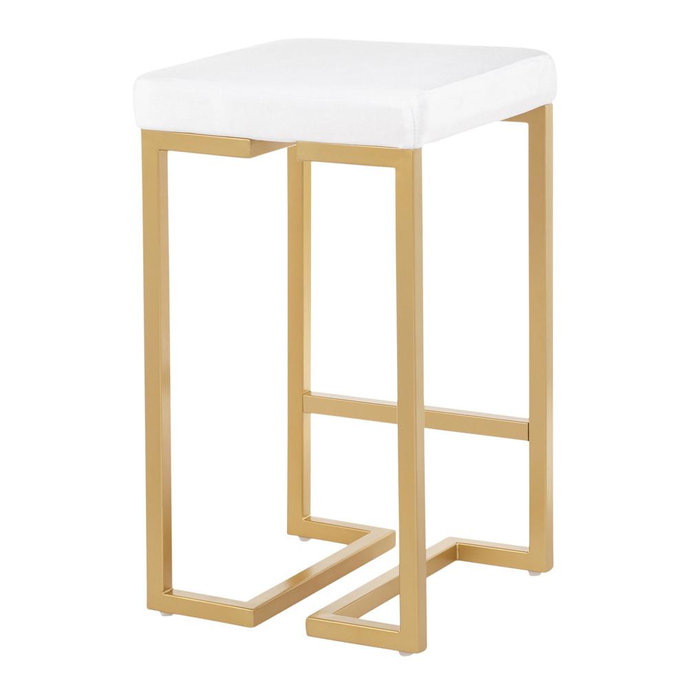 Gold Metal, White Velvet Midas Counter Stool - Set of 2. Picture 4
