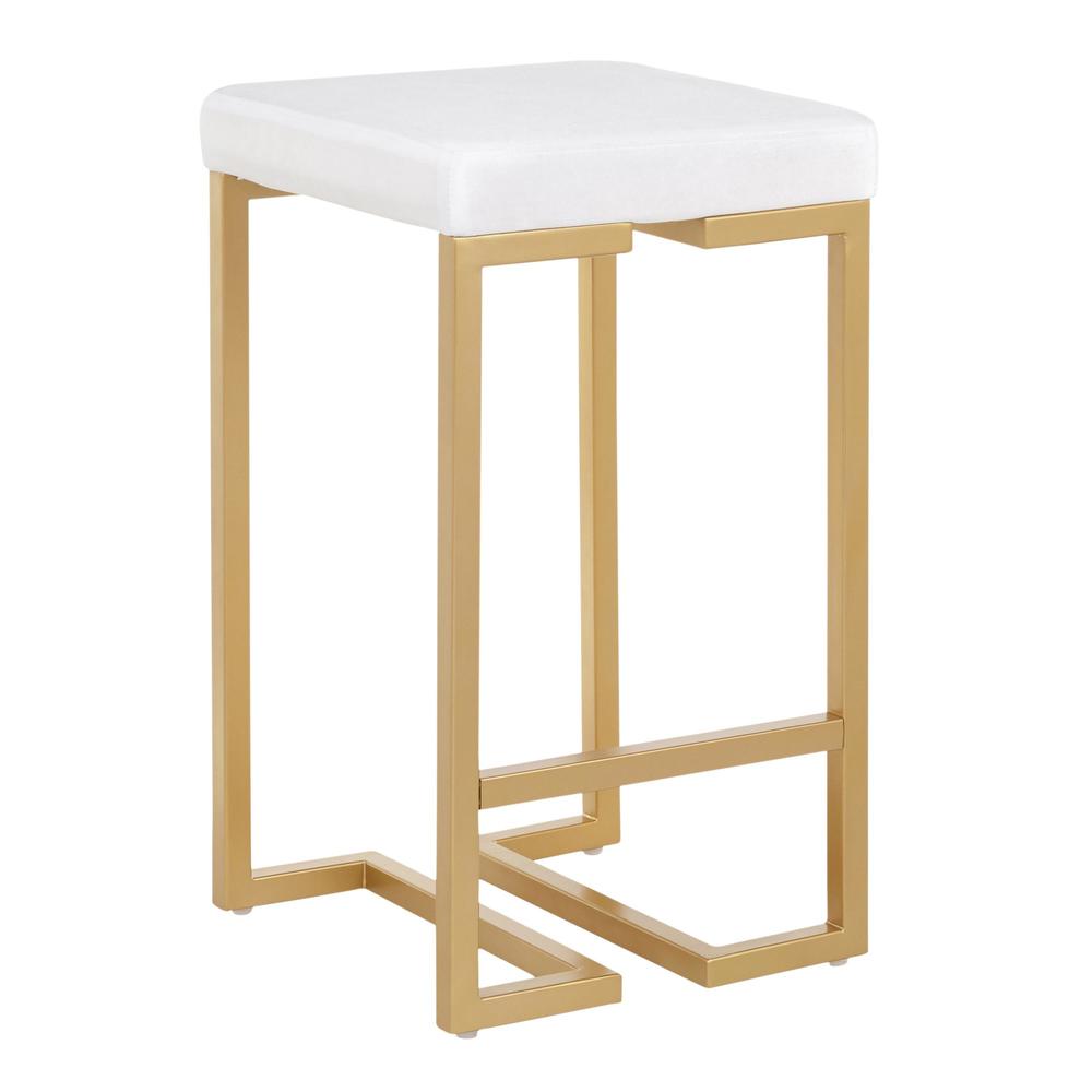 Gold Metal, White Velvet Midas Counter Stool - Set of 2. Picture 2