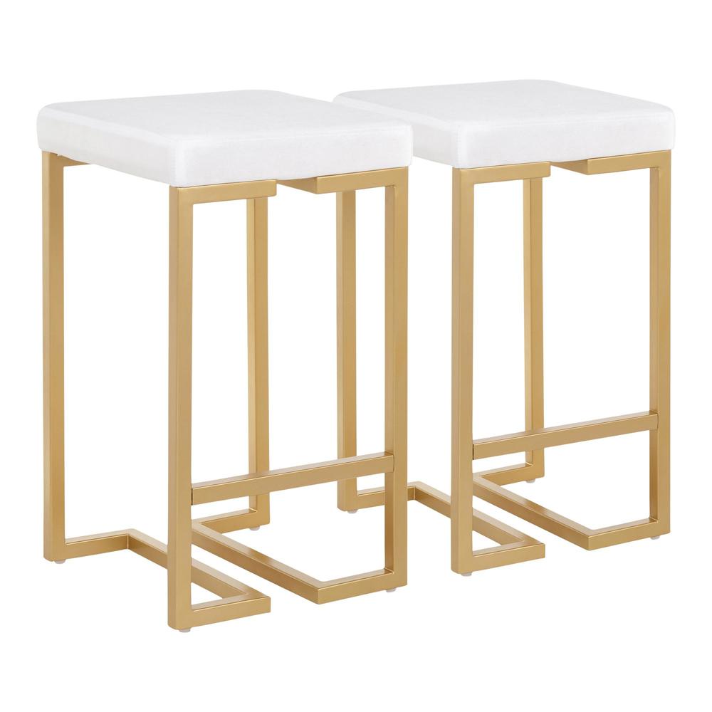 Gold Metal, White Velvet Midas Counter Stool - Set of 2. Picture 1