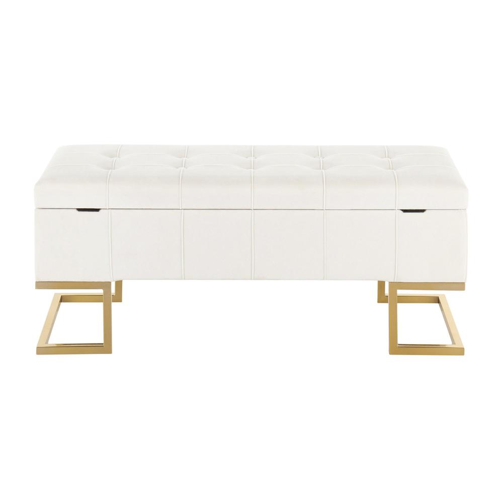Gold Steel, White Velvet Midas Storage Bench. Picture 5