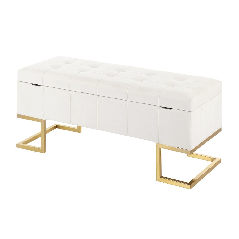 Gold Steel, White Velvet Midas Storage Bench. Picture 4