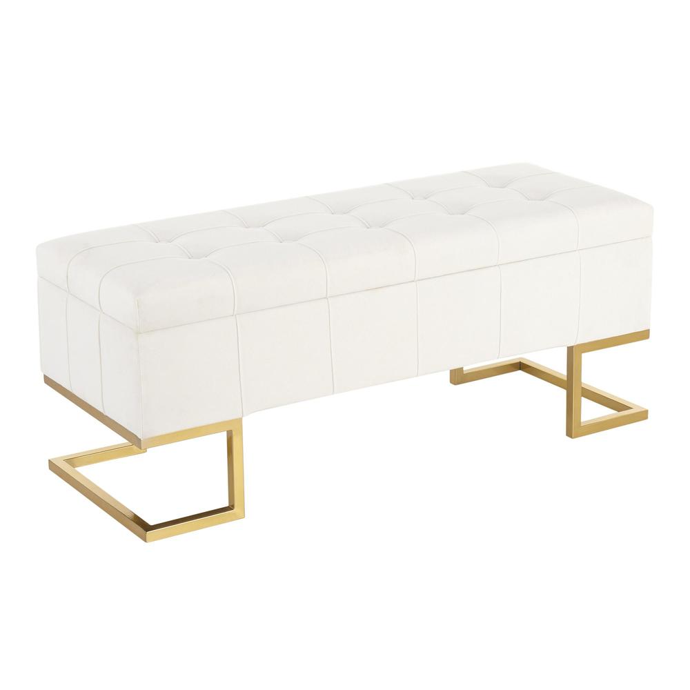 Gold Steel, White Velvet Midas Storage Bench. Picture 1