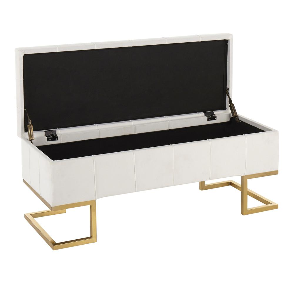 Gold Steel, White Velvet Midas Storage Bench. Picture 2