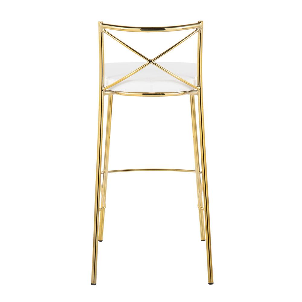 Gold Metal, White PU Modern Charlotte 30" Fixed-Height Barstool - Set of 2. Picture 5