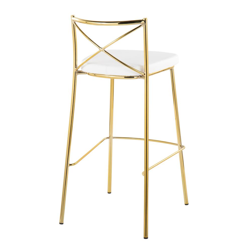 Gold Metal, White PU Modern Charlotte 30" Fixed-Height Barstool - Set of 2. Picture 4