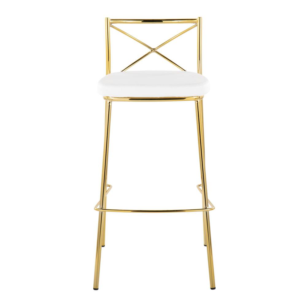 Gold Metal, White PU Modern Charlotte 30" Fixed-Height Barstool - Set of 2. Picture 6