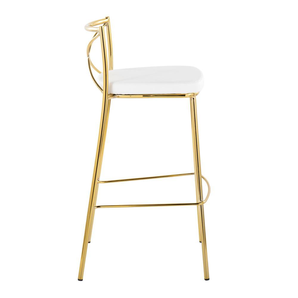 Gold Metal, White PU Modern Charlotte 30" Fixed-Height Barstool - Set of 2. Picture 3