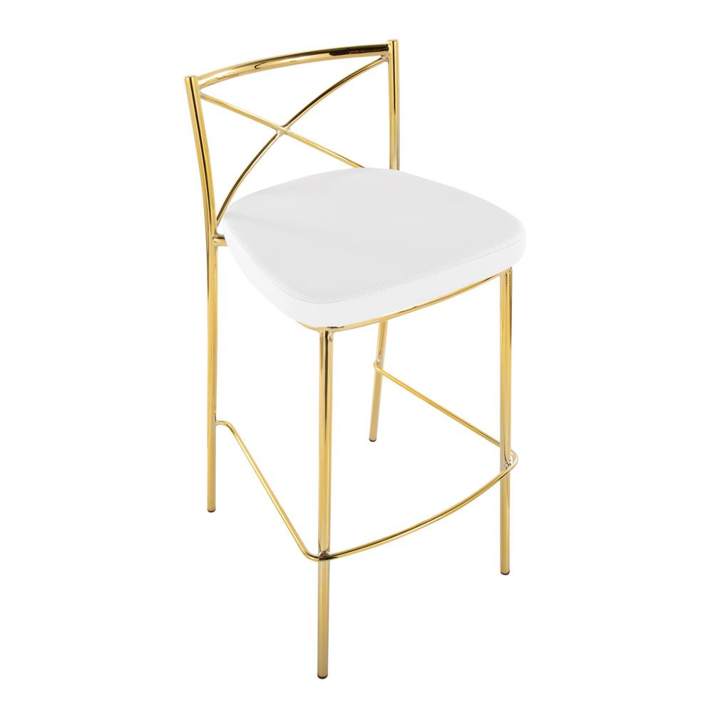 Gold Metal, White PU Modern Charlotte 30" Fixed-Height Barstool - Set of 2. Picture 7