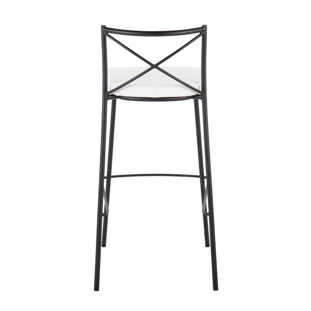 Black Metal, White PU Modern Charlotte 30" Fixed-Height Barstool - Set of 2. Picture 5