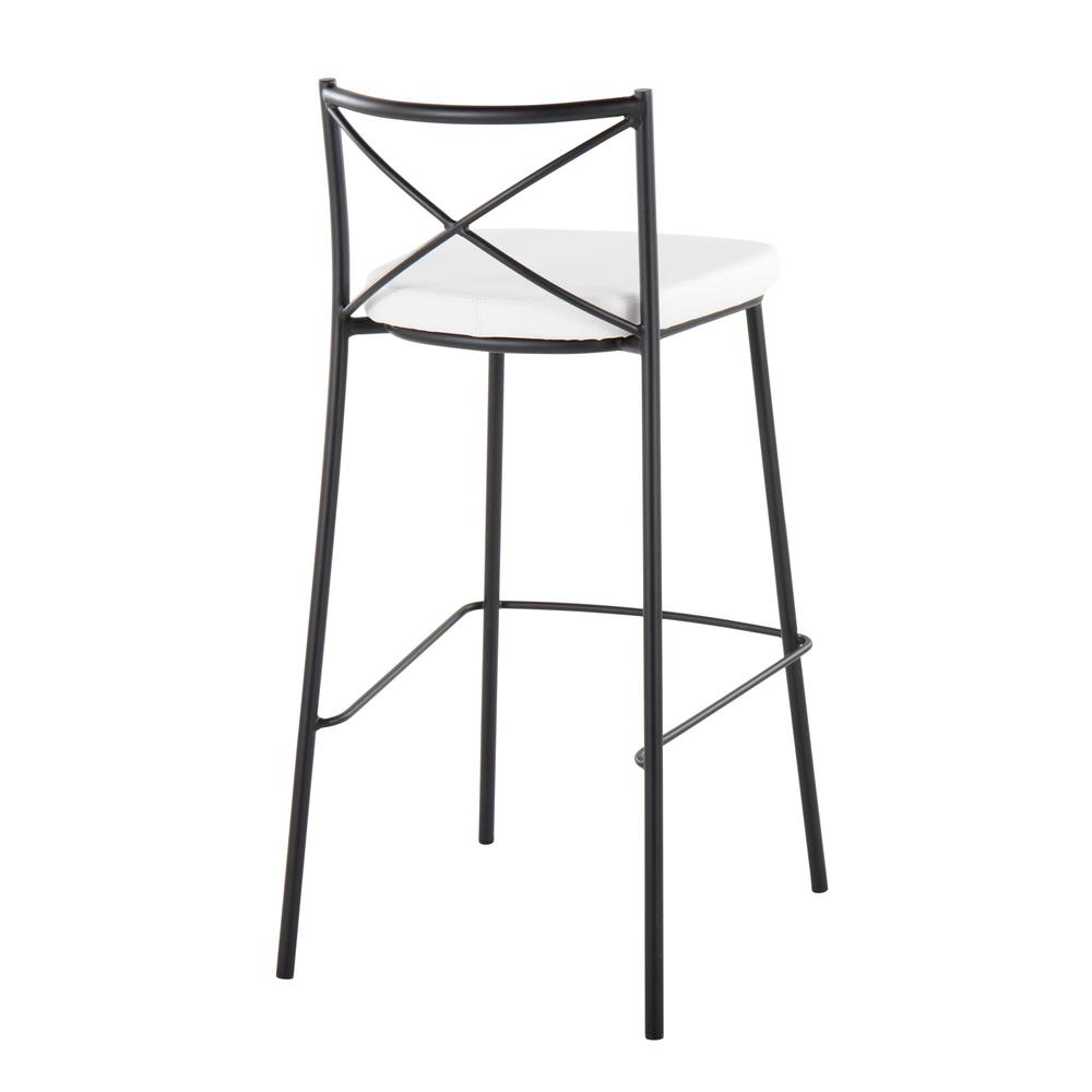 Black Metal, White PU Modern Charlotte 30" Fixed-Height Barstool - Set of 2. Picture 4