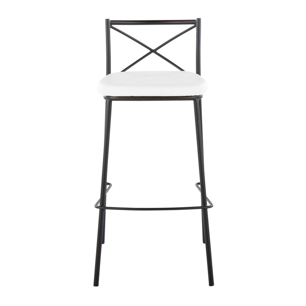 Black Metal, White PU Modern Charlotte 30" Fixed-Height Barstool - Set of 2. Picture 6
