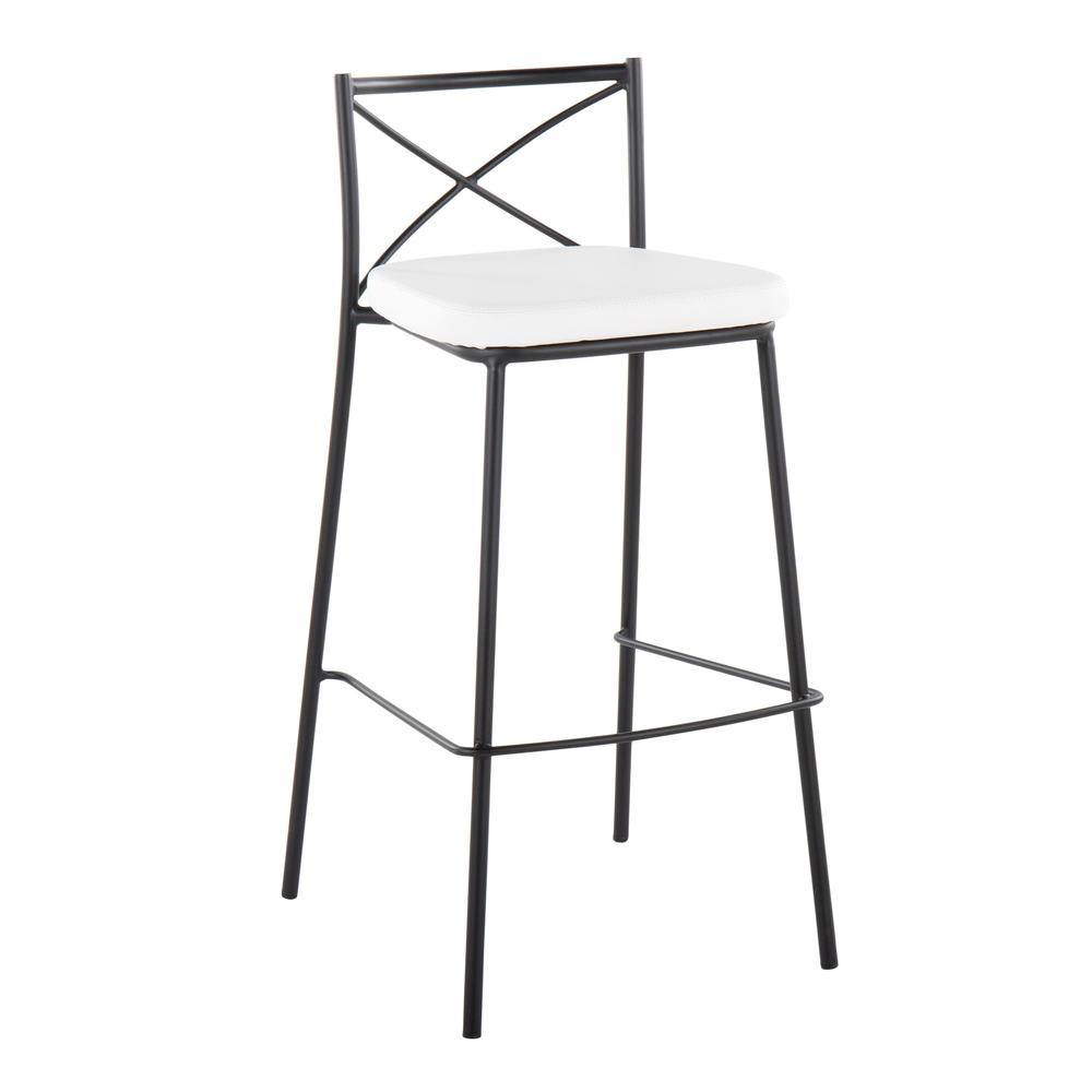 Black Metal, White PU Modern Charlotte 30" Fixed-Height Barstool - Set of 2. Picture 2