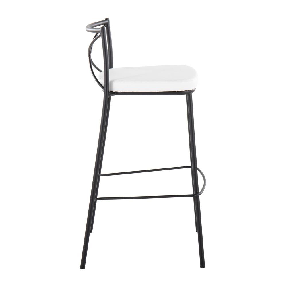 Black Metal, White PU Modern Charlotte 30" Fixed-Height Barstool - Set of 2. Picture 3