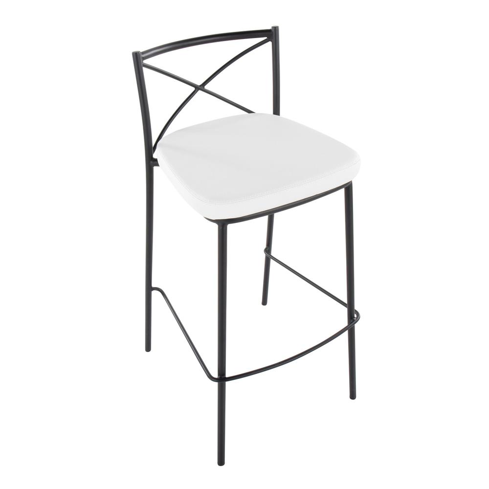 Black Metal, White PU Modern Charlotte 30" Fixed-Height Barstool - Set of 2. Picture 7