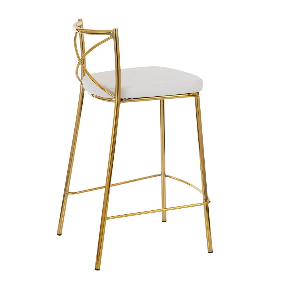 Gold Metal, White PU Modern Charlotte Counter Stool - Set of 2. Picture 4