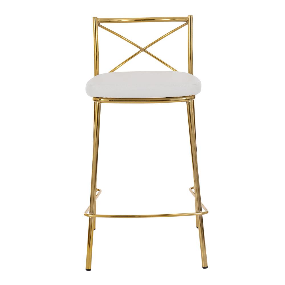Gold Metal, White PU Modern Charlotte Counter Stool - Set of 2. Picture 6