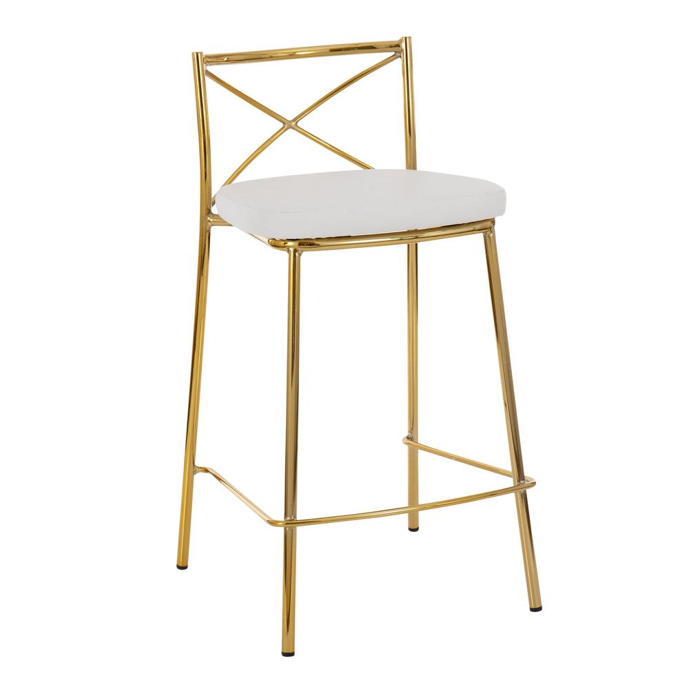 Gold Metal, White PU Modern Charlotte Counter Stool - Set of 2. Picture 2