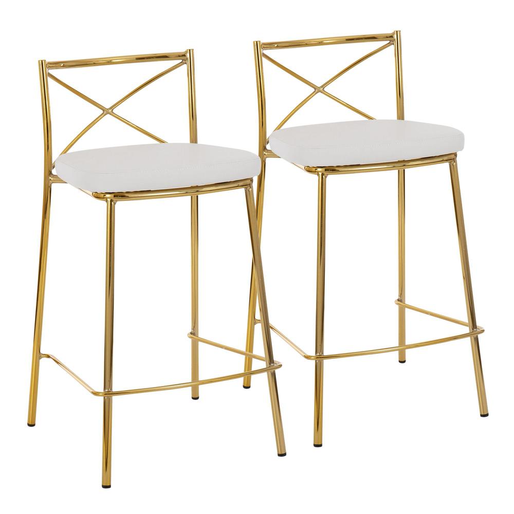 Gold Metal, White PU Modern Charlotte Counter Stool - Set of 2. Picture 1